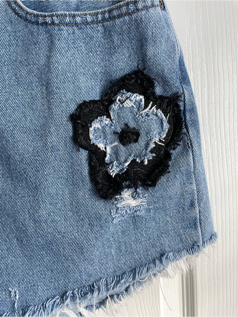 George Floral Denim Distressed Shorts - Picture 3 of 9